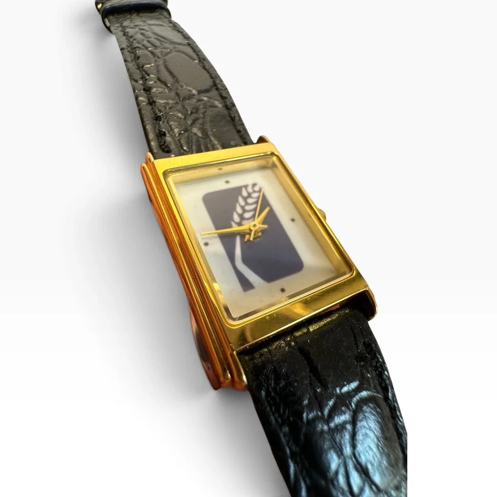 Vintage Lyna Marketing Texas Watch Gold Tone Black Leather Croc